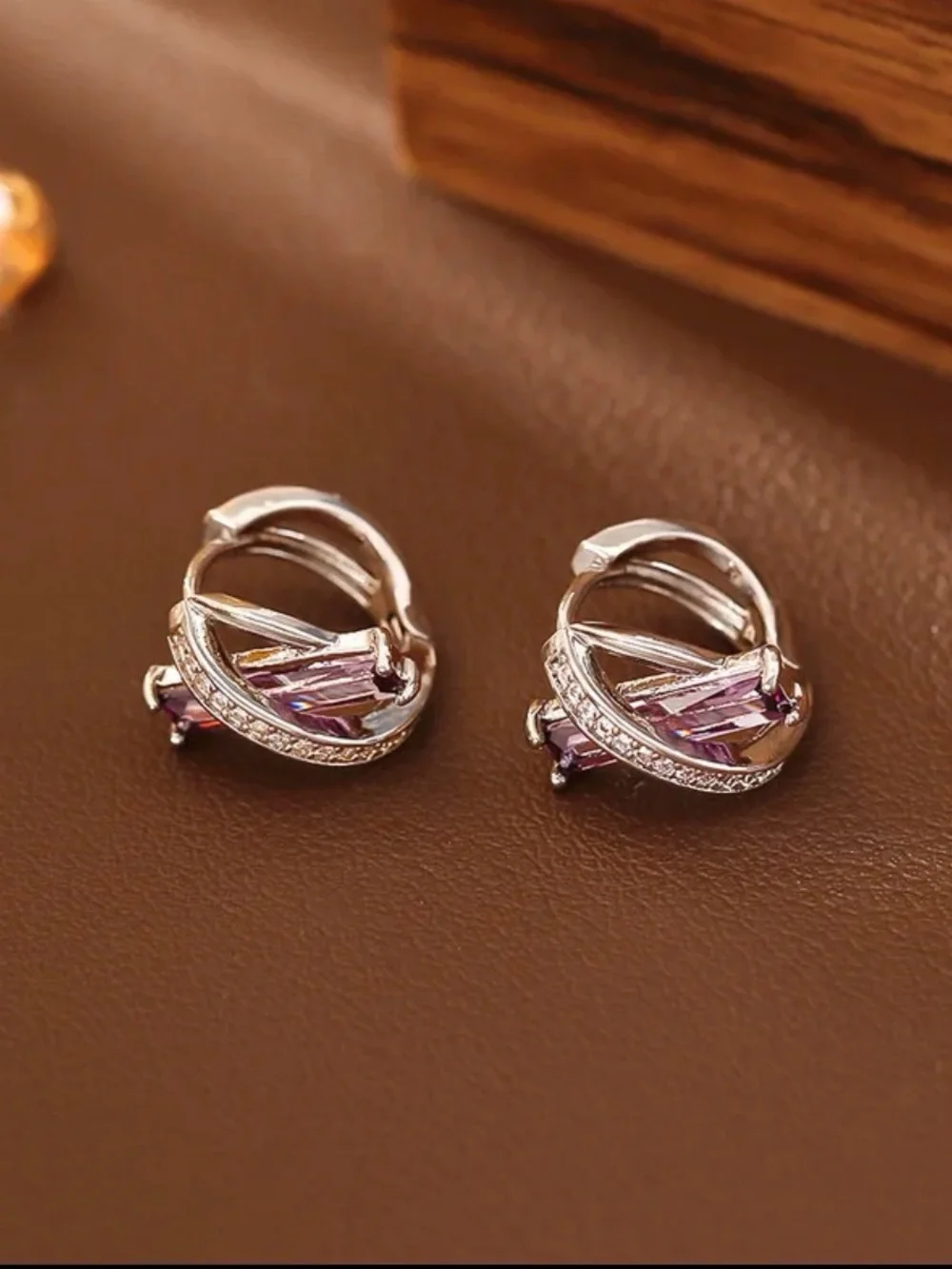 Lavender Crystal Accent Huggie Earrings NWT Gold Plated